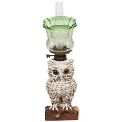 Antique 19th Century Victorian Oil or Paraffin Lamp in the Form of a Large Ceramic Owl