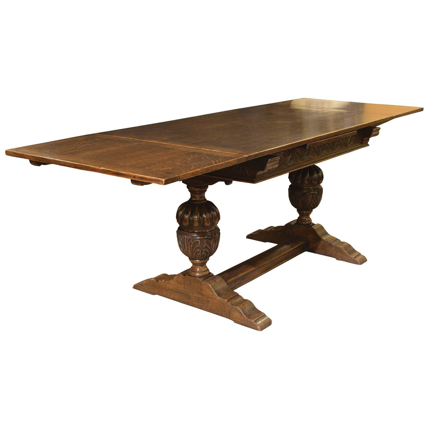 Carved Oak Draw Leaf Table For At 1stdibs