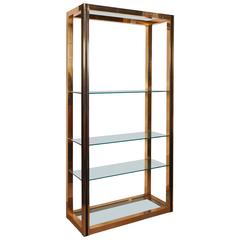 Milo Baughman Style 1970s Brass Etagere with Faux Leather Accent 2