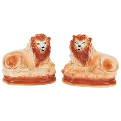 Pair of Staffordshire Ceramic Lions