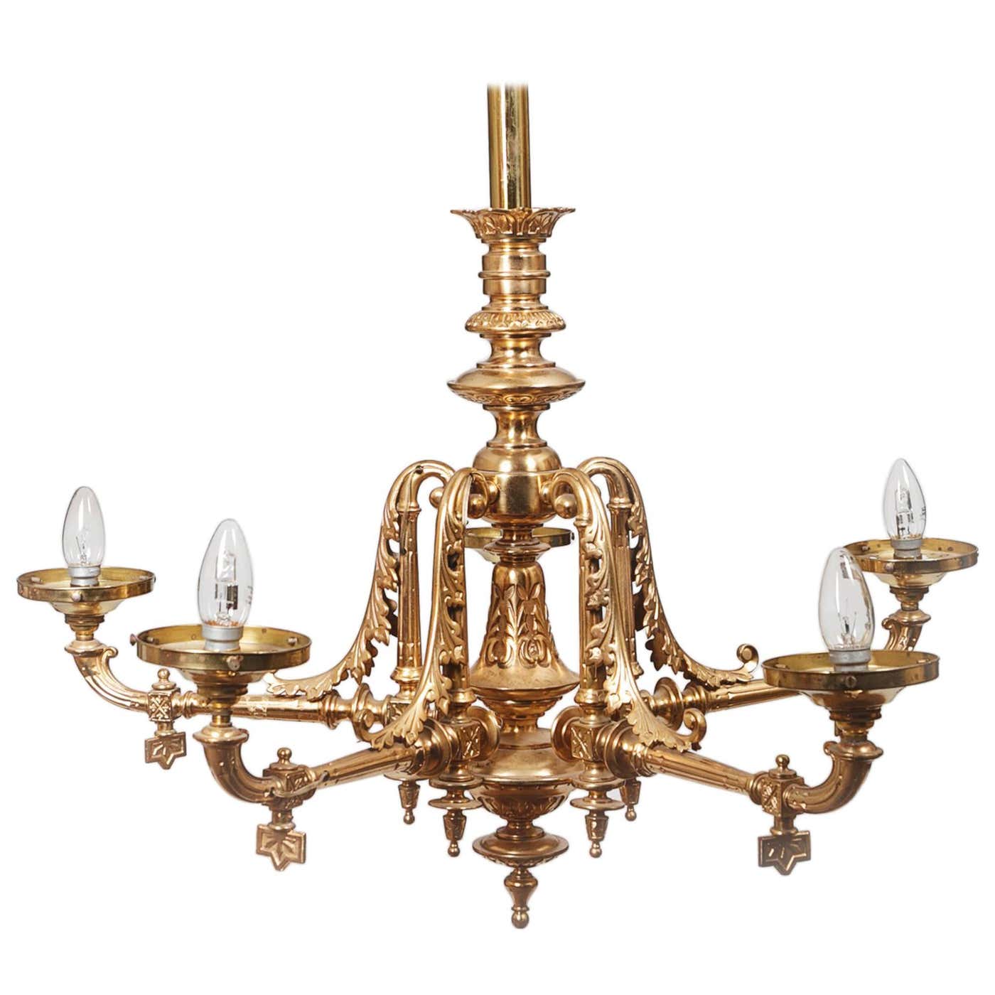 Early 20th Century Edwardian Four Branch Brass Gasolier For Sale at 1stDibs