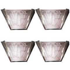 Two Pairs of French Art Deco Sconces by Hanots