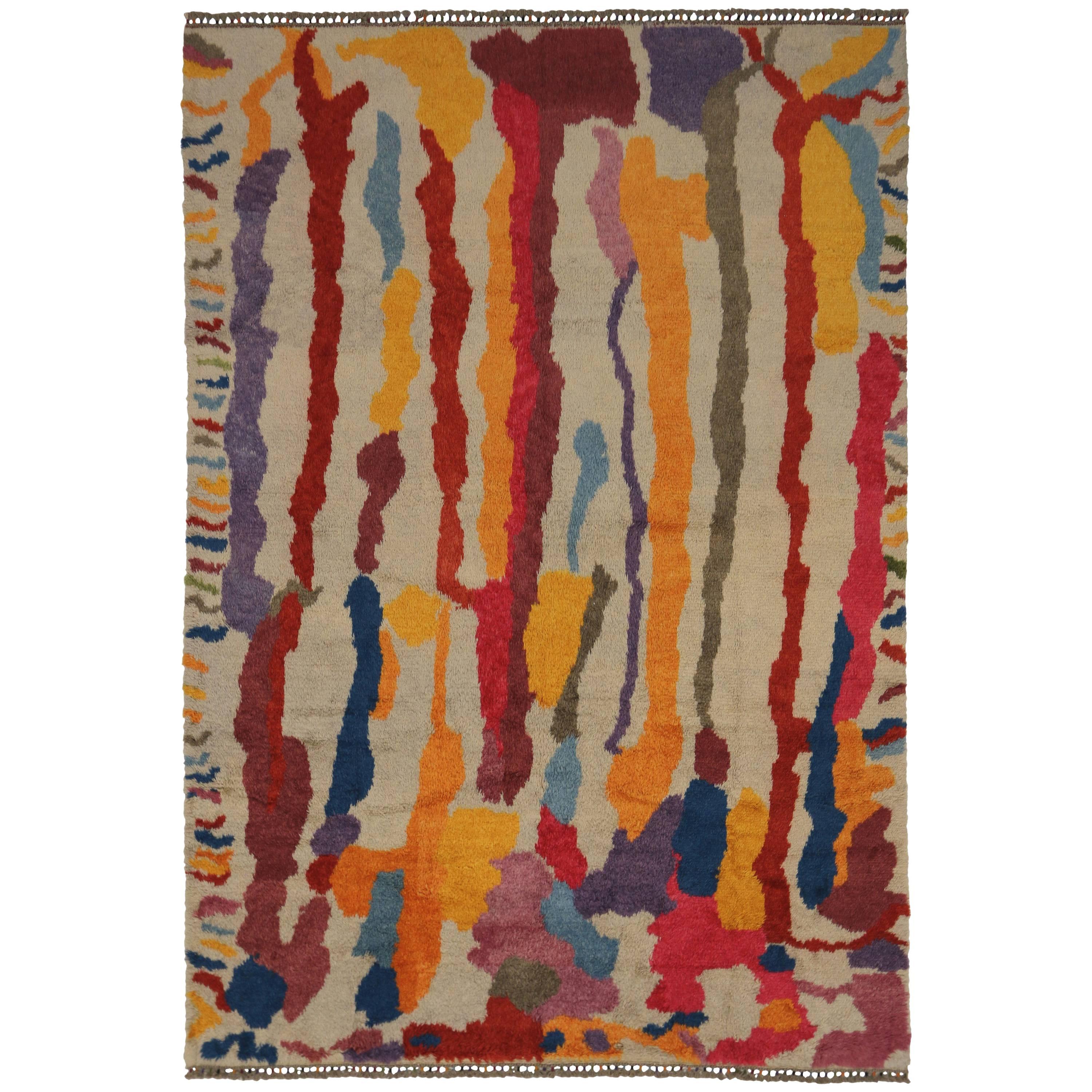 Modern Turkish Tulu Shag Rug with Contemporary Abstract Paint Drip Style
