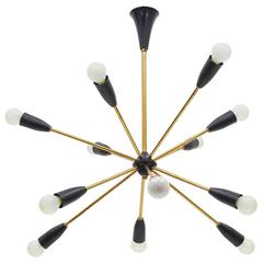 French Twelve-Arm Brass Sputnik Chandelier, 1950s 4