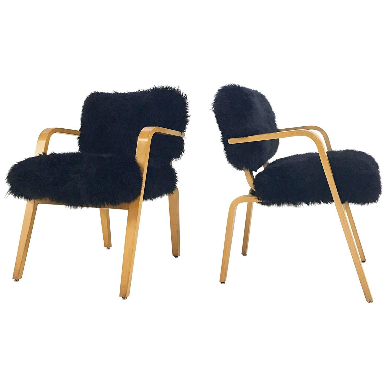 Pair of Thonet Armchairs in Sheepskin
