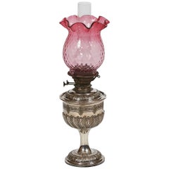 Antique 19th Century Silver and Ruby Glass Oil Lamp