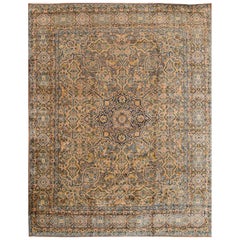 Antique Beige and Blue Kerman Rug, 10.08x13.07