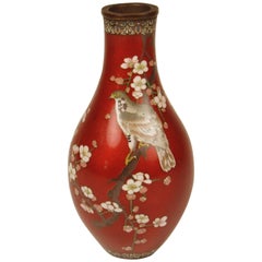 Antique 19th Century Japanese Red Cloisonné Bottle Form Vase