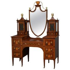 Antique Spectacular Mahogany and Inlaid Dressing Table