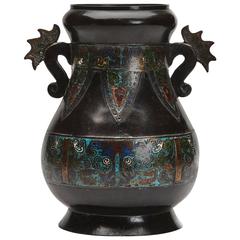 Large Antique Chinese Archaic Champleve Enamel Vase, 19th Century