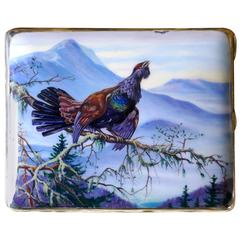 Magnificent Silver and Enamel Wild Game Scene Cigarette Case or Card Case