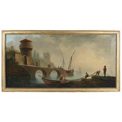 Late 18th Century Manner of Lacroix De Marseille Fishing at Daybreak in the Mist