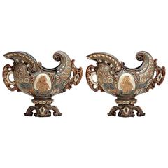 Antique Pair of Gerbing & Stephan Majolica Console Bowls, 19th Century 10