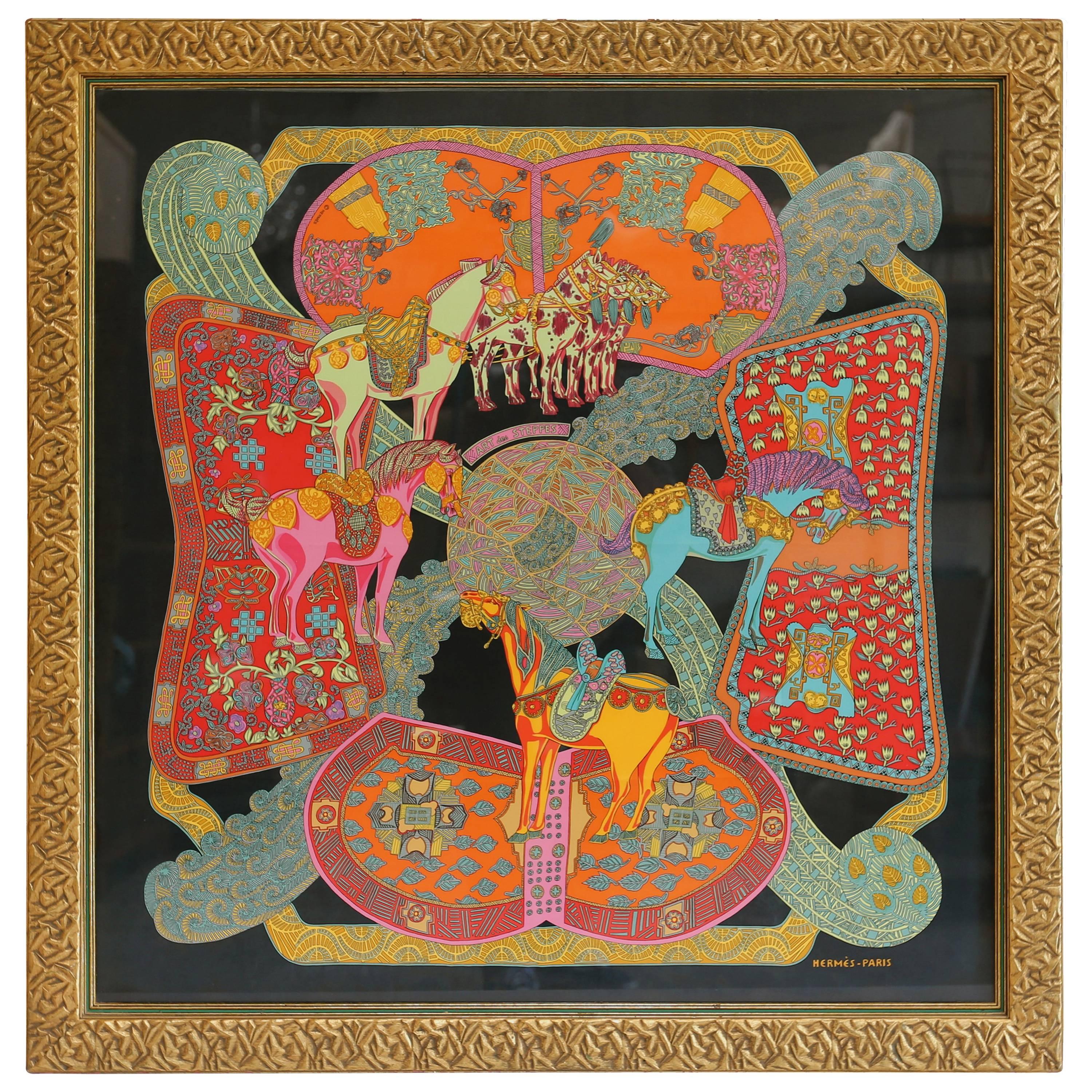 Hermes "Art Des Steppes" Framed Silk Scarf