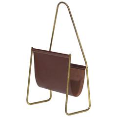 Carl Aubock Leather and Brass Magazine Rack