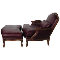 Leather Club Chair and Ottoman by Baker