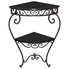 French 1940s Iron and Granite Corner Console 2