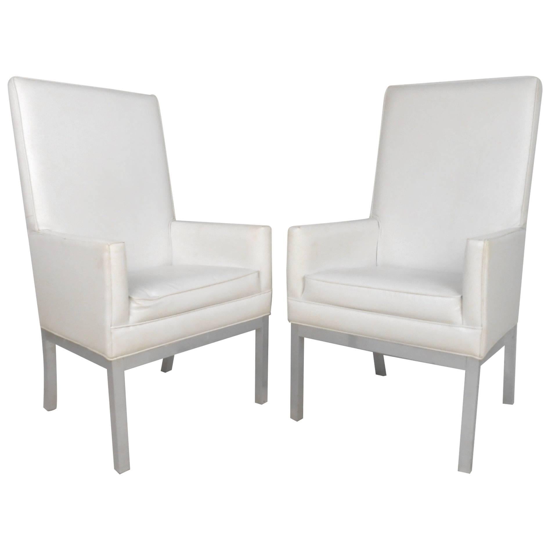 Pair of Vintage Modern High Back Vinyl Armchairs For Sale