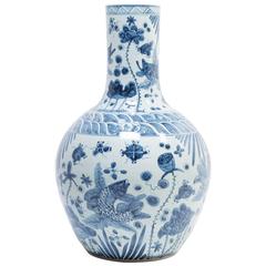 Chinese Monumental Blue and White Koi Bottleneck Jar 5