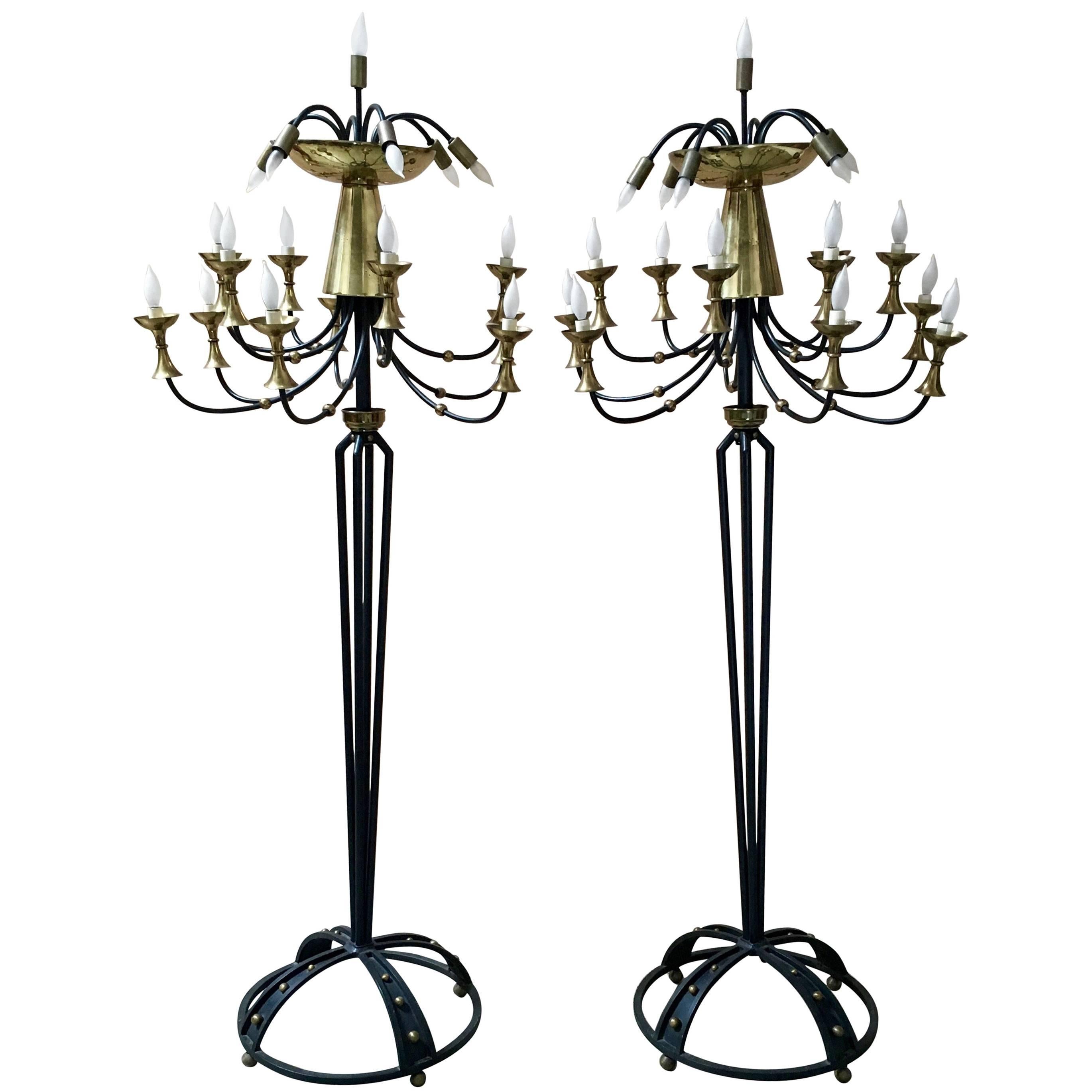 Pair of Modernist Gothic Style Torchieres