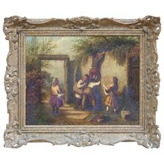 Rare Orig European 19th Century Painting with Children by Andrew Sheerboom