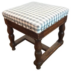19th Century Upholstered Stool with Nailheads