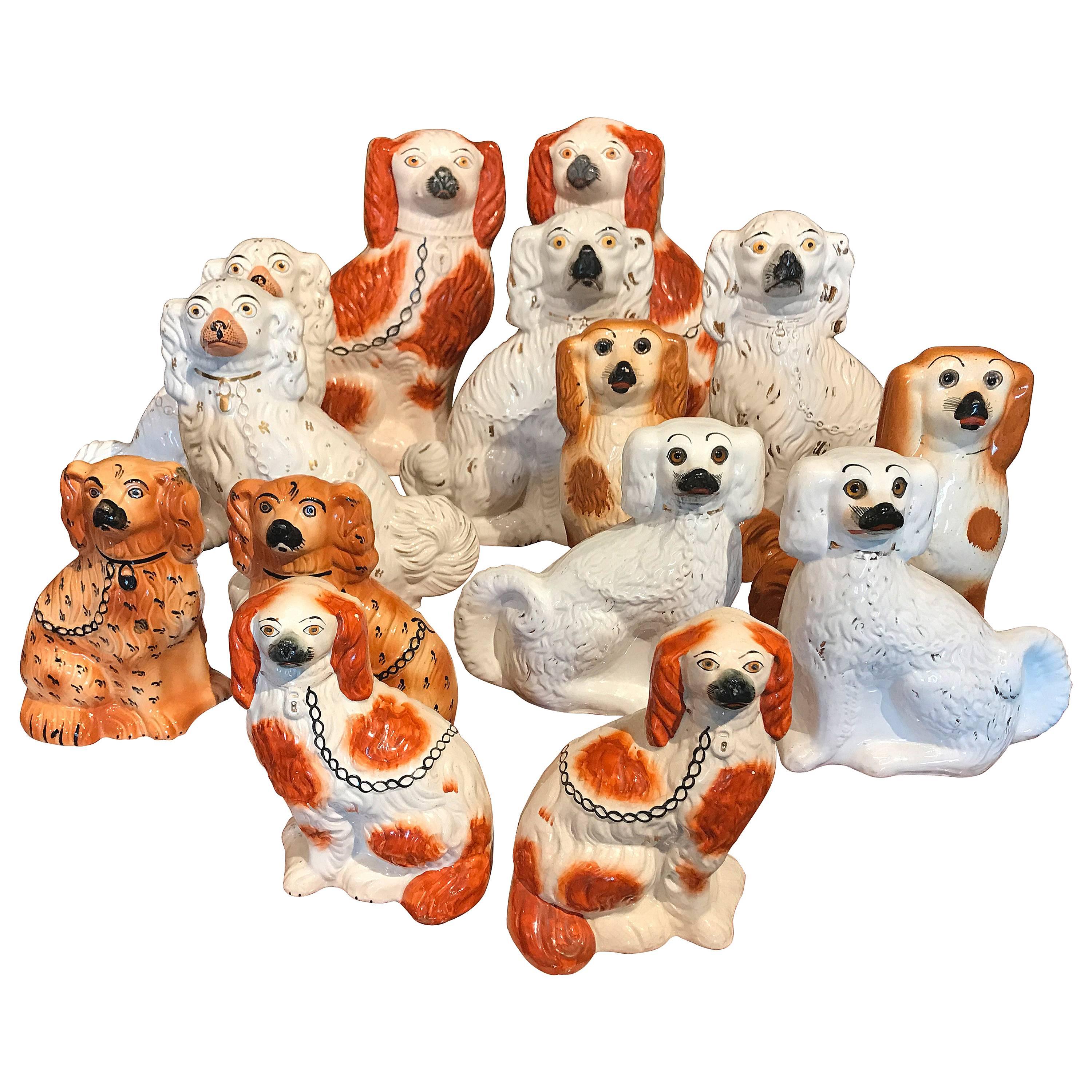 Collection of Seven Pairs Staffordshire Spaniels