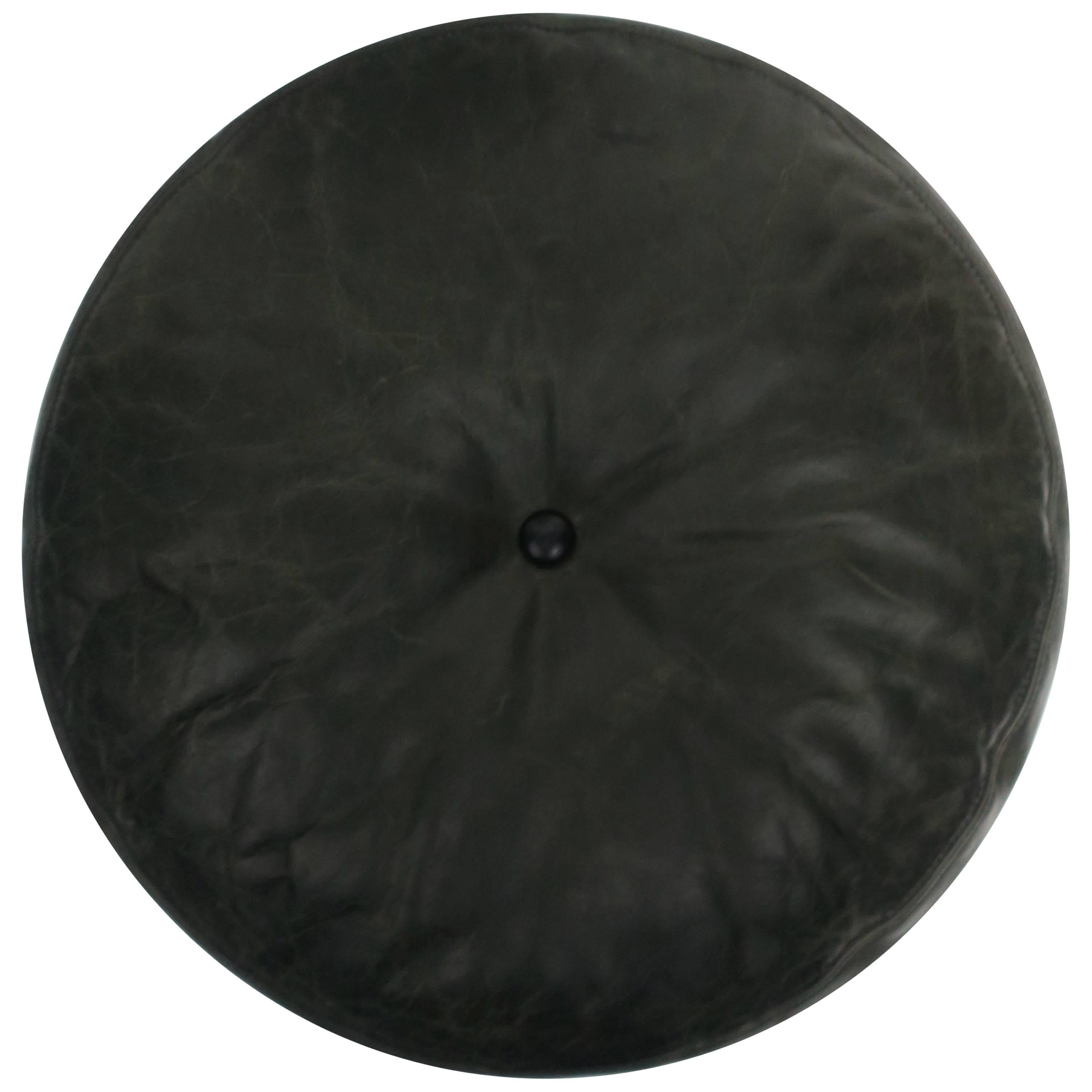Scandinavian Modern Dark Green Round Leather Pillow For Sale at 1stDibs