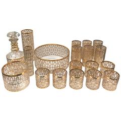 Vintage 1960s Imperial Glass Shoji Gold Large Barware and Glasses Set