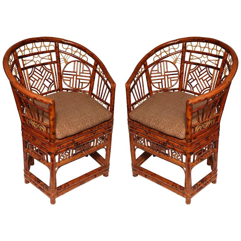 Pair of Unusual Chinese Brighton Bamboo Barrel Back Chairs at 1stDibs