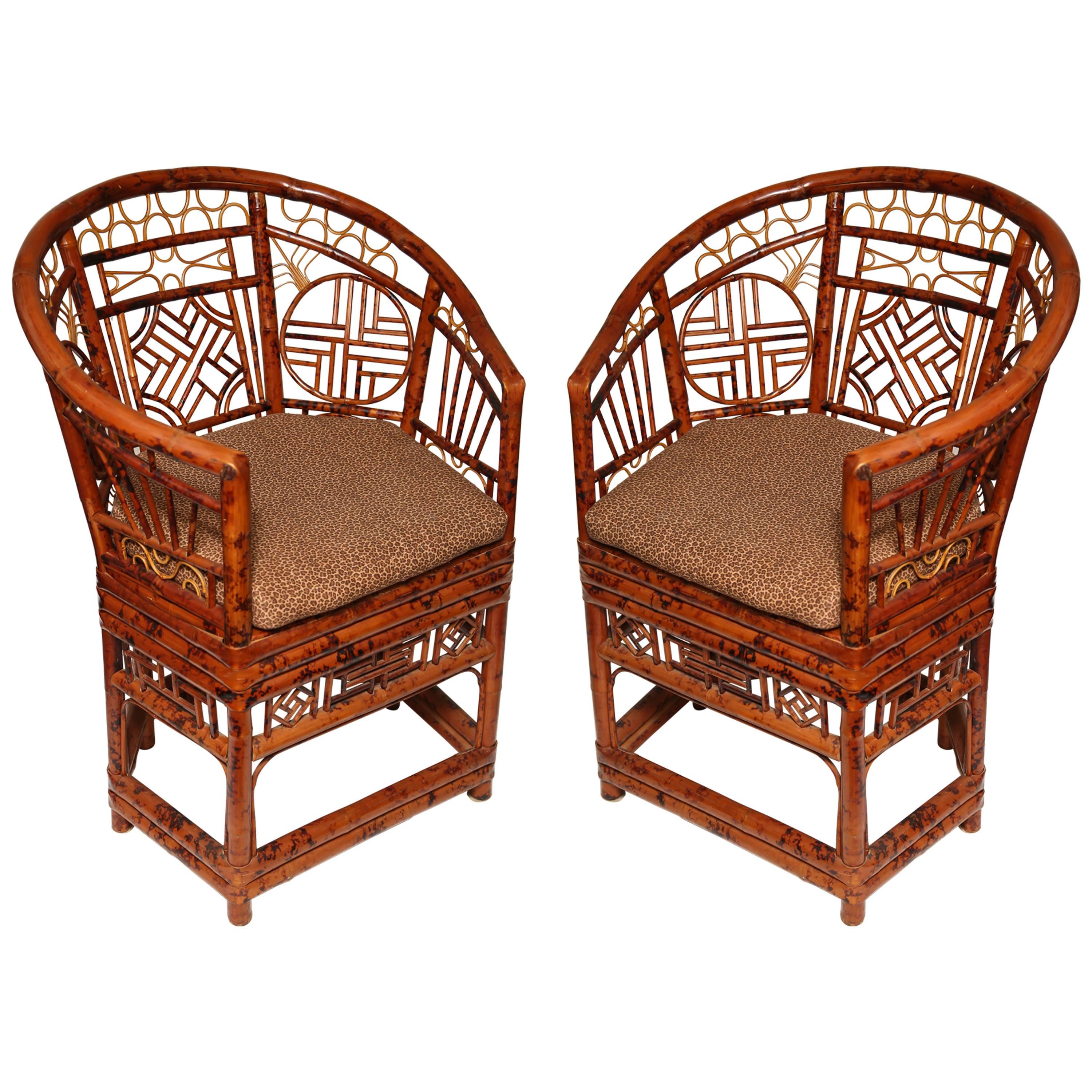 Pair of Unusual Chinese  Brighton  Bamboo Barrel Back Chairs