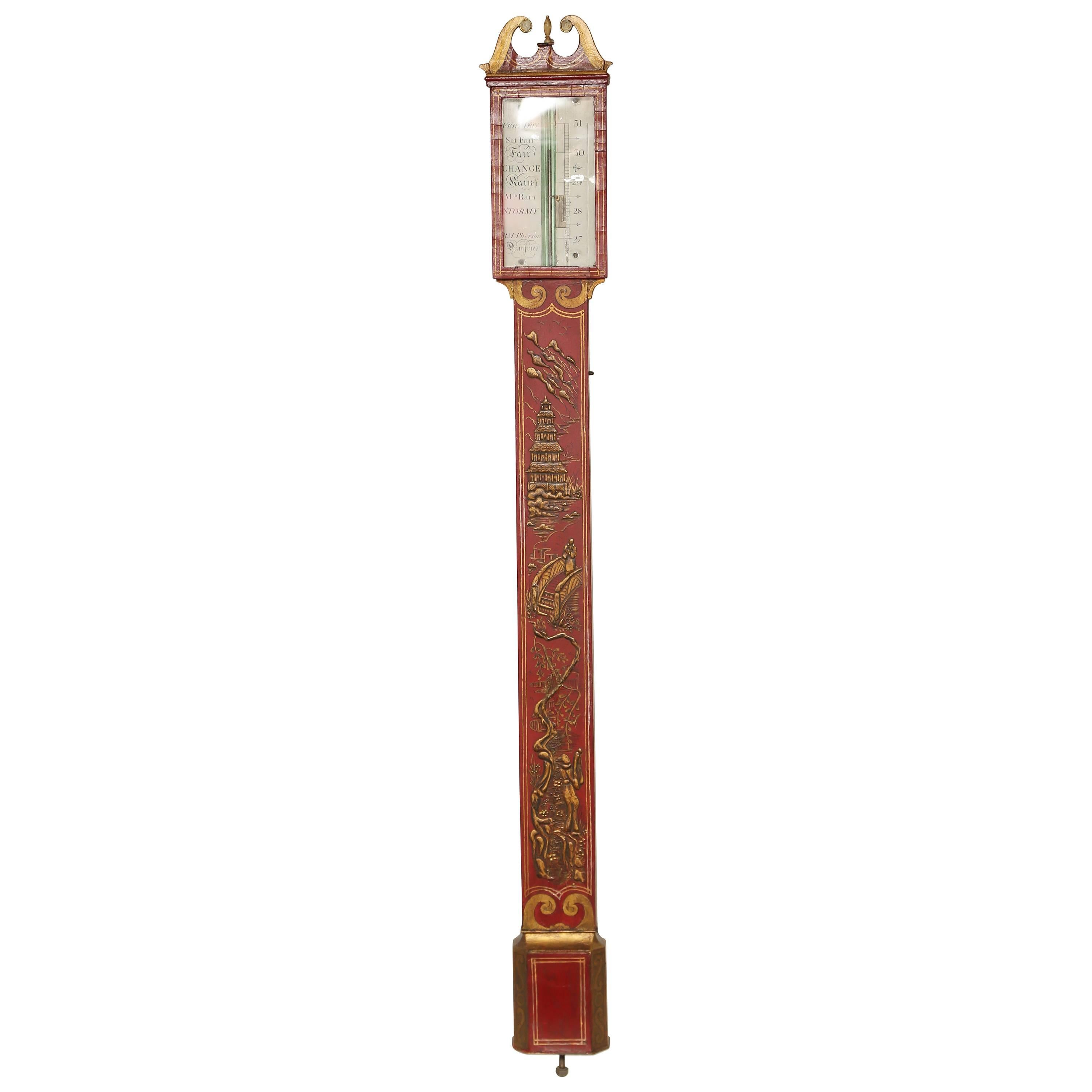 Superb George III Chinoiserie Stick Barometer