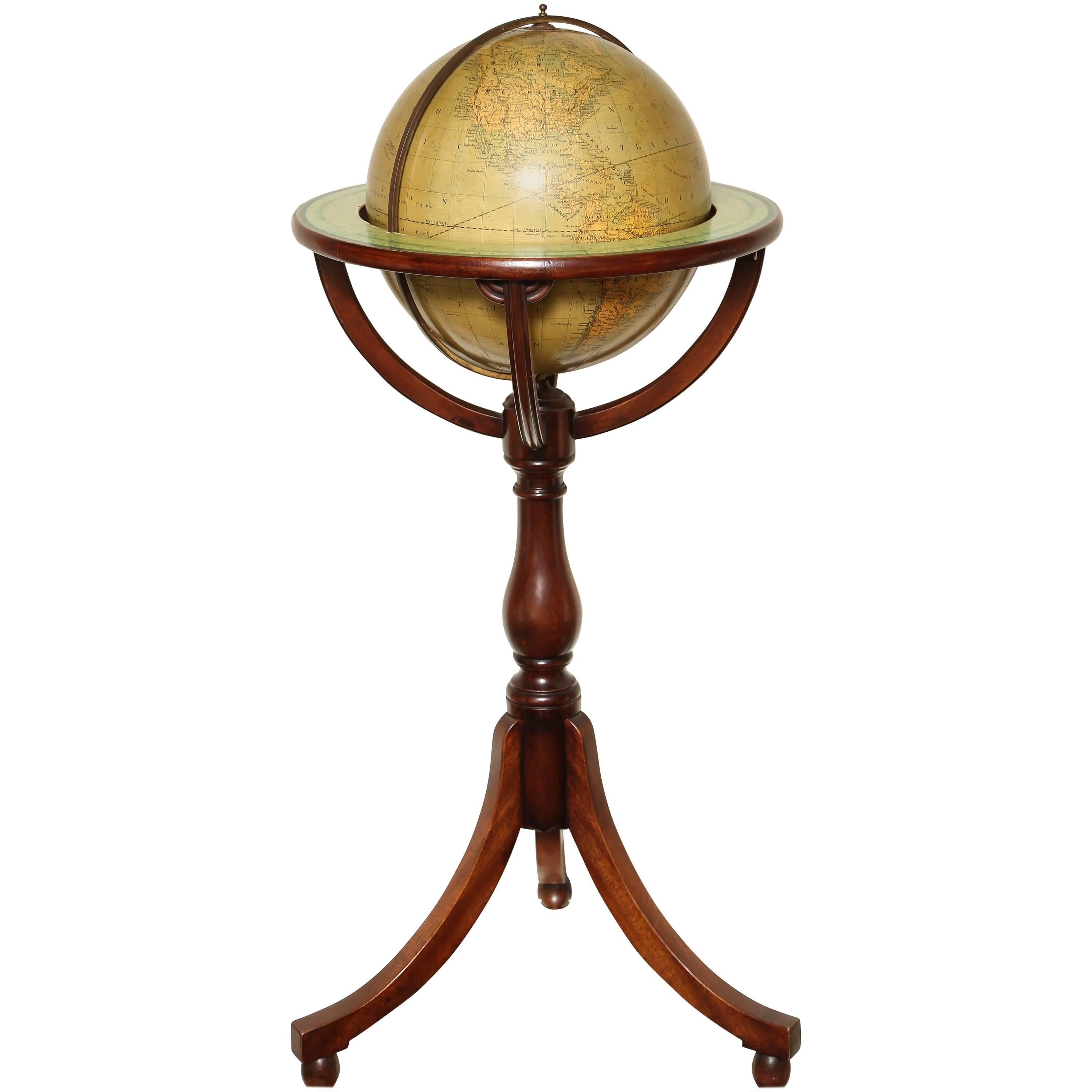 Vintage Merzbach and Falk Terrestrial Globe on Stand