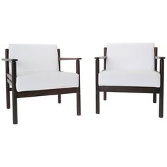  Brazilian Hardwood Lounge Chairs Armchairs with White Leather