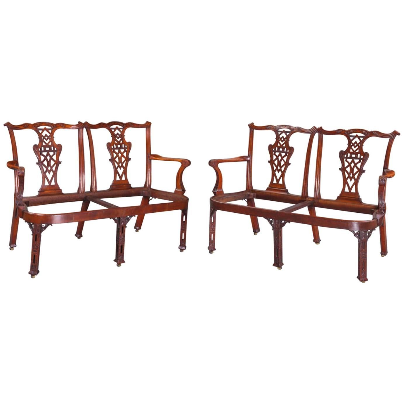 Impressive and Highly Attractive Pair of Walnut Double Chair-Back Settees For Sale