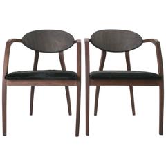 Pair of Sculptural Brazilian High Armchair Lounge Chairs with Hair on Hide Seat