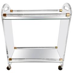 1970s American Modern Lucite, Mirror and Brass Bar Cart