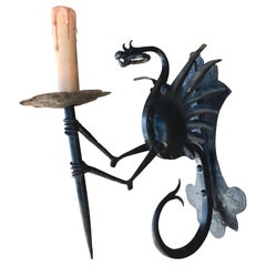  Artistic Design Hand Crafted Wrought Iron Dragon Wall Sconce Light