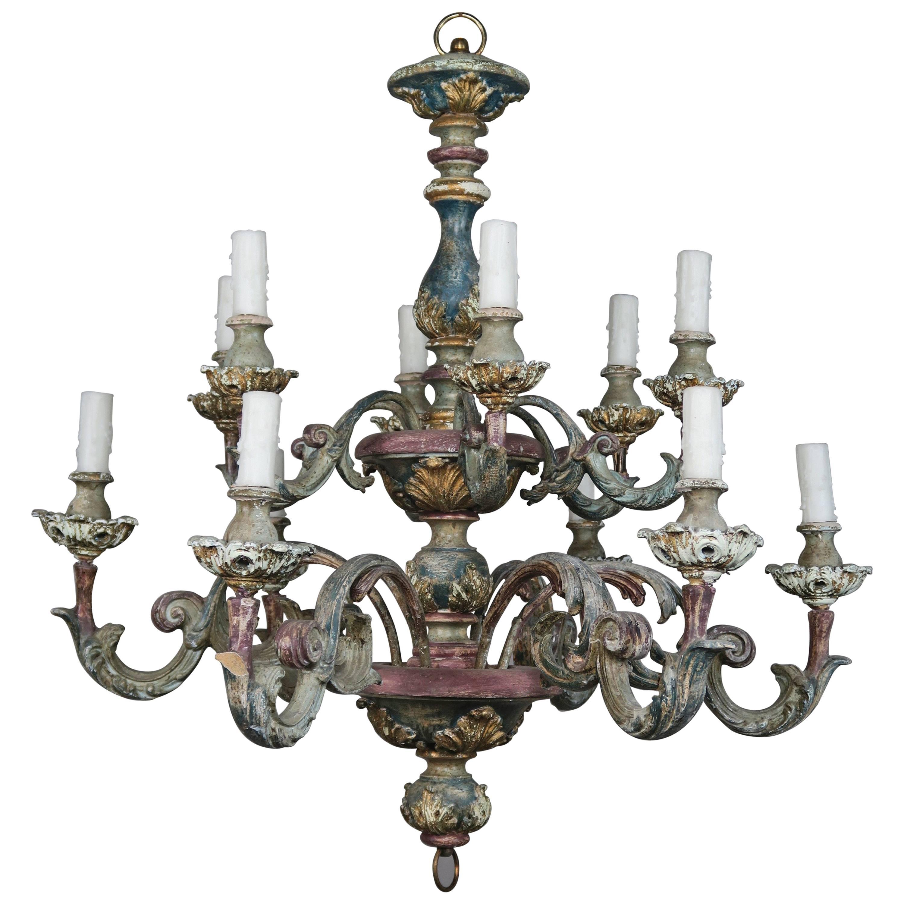 Twelve-Light Italian Two-Tier Painted Chandelier