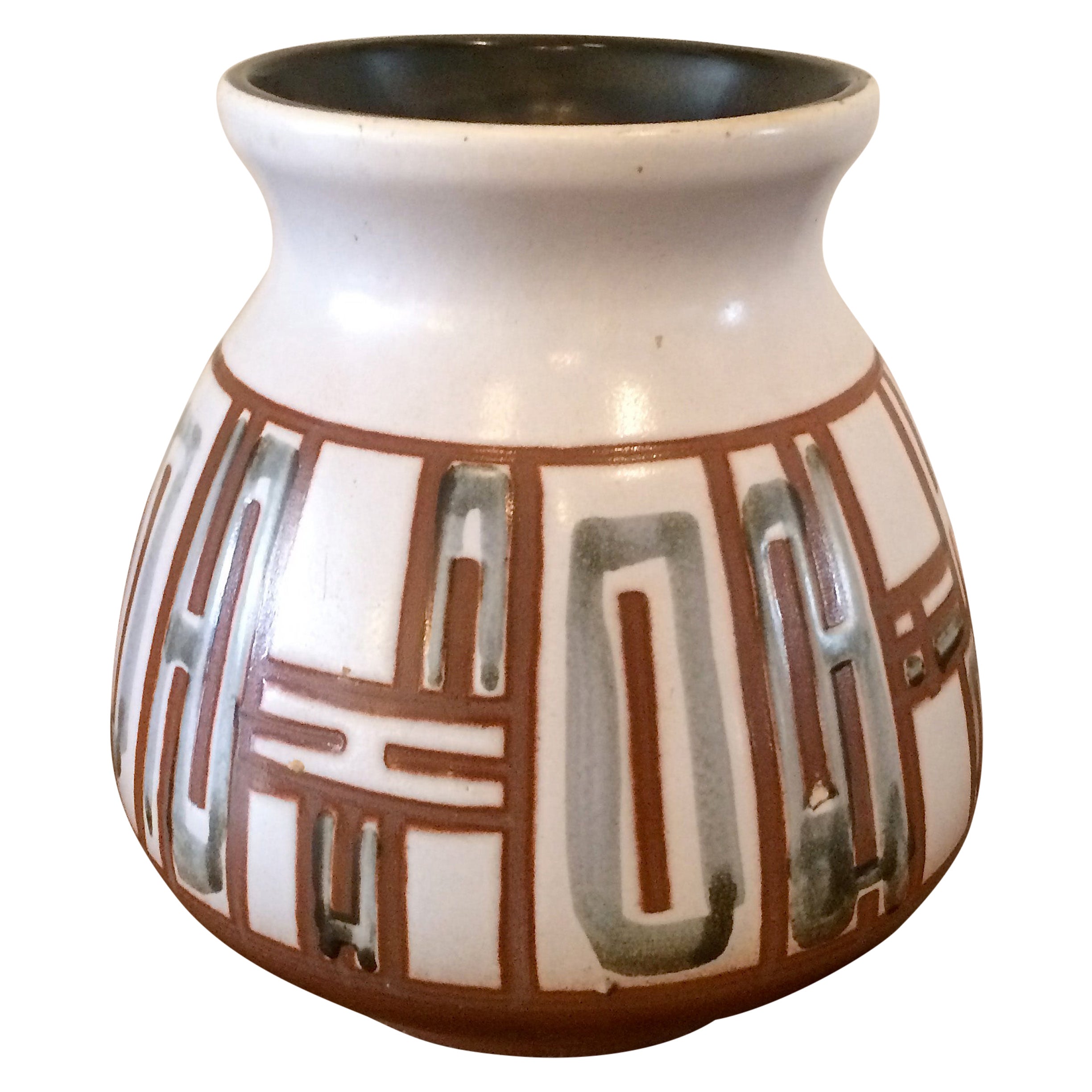 Vintage Vase BeigeBrown Ceramic 50s Retro Mid Century Danish Design
