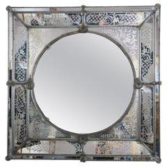 Monumental Scale Etched Venetian Glass Mirror