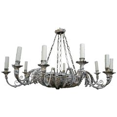 Twelve-Light Italian Silvered Wood and Metal Chandelier 8