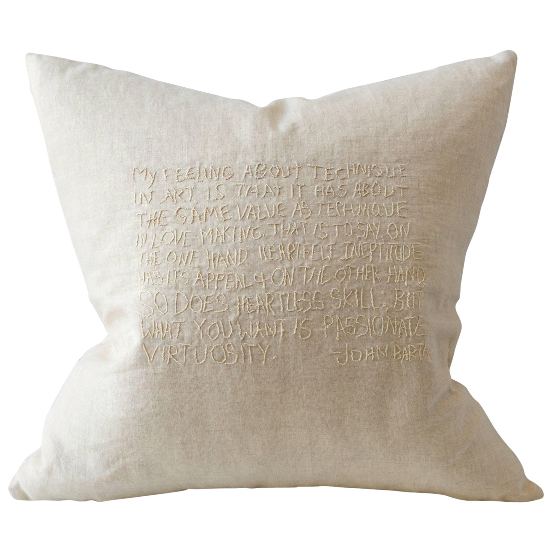 Embroidered Text Cushion John Barth For Sale