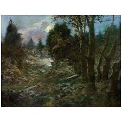 Georges Lorin, Moonlight in a Forest, Oil on Canvas, Signed