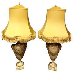 Large Pair of Marble and Gilt Metal Lamps with Shades