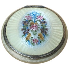 Sterling Silver Guilloche Enamel Compact Case, with a Garland of Flowers