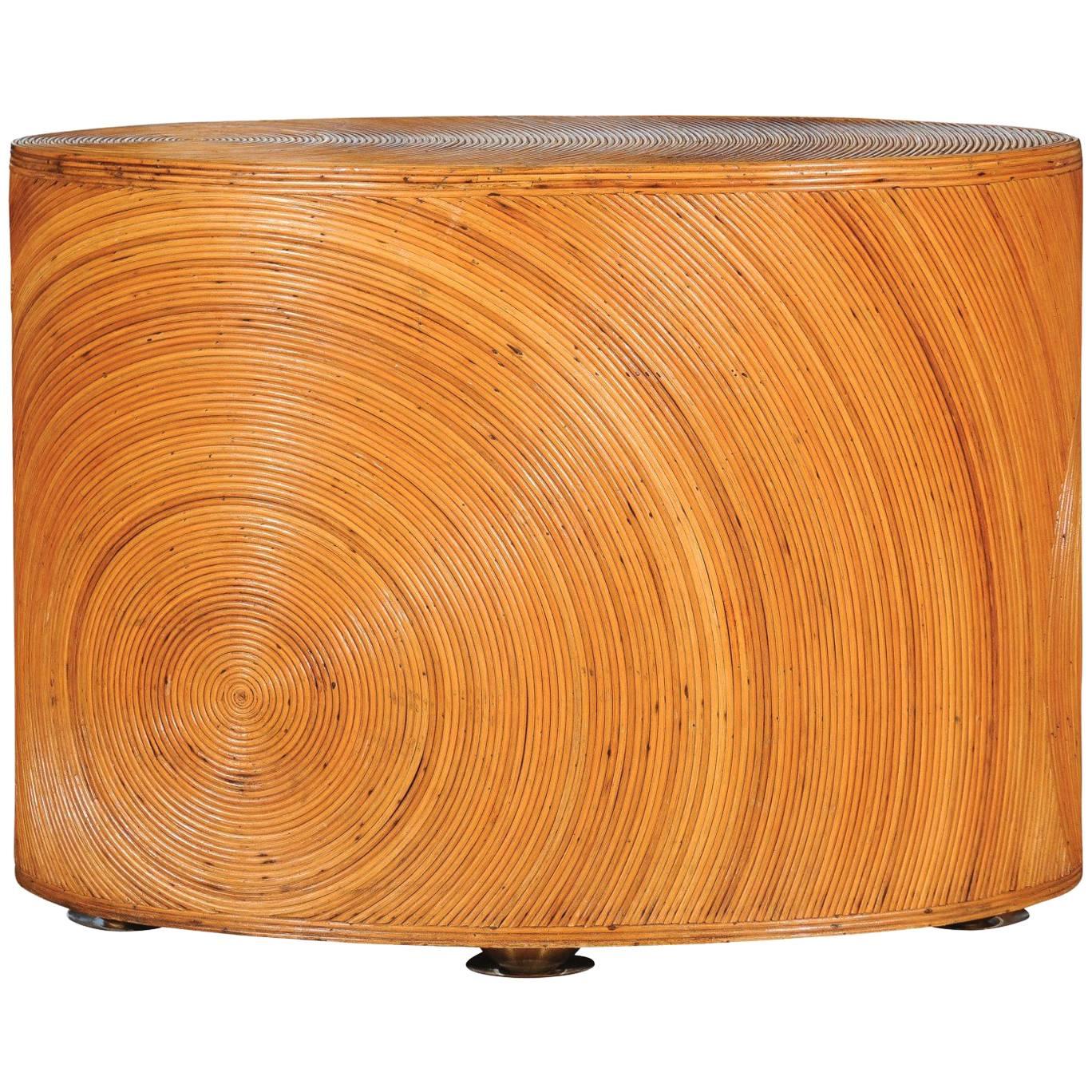 Dramatic Restored Vintage Oval Sunburst Bamboo and Brass Console