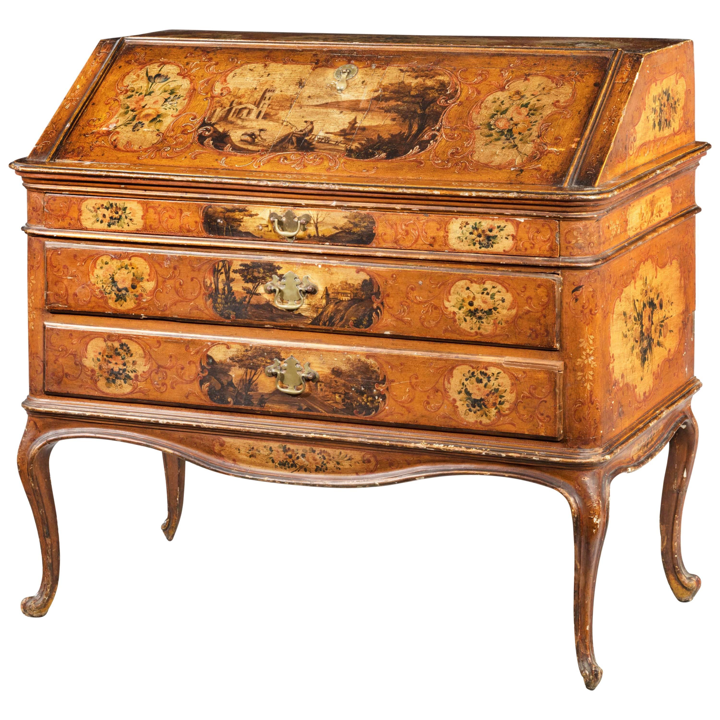 Mid-18th Century Venetian Lacquered and Gilded Bureau