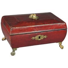 19th Century Regency Red Leather Box Rare Dog Handle, English, circa 1820 5
