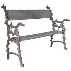Unusual 19th Century Cast Iron and Oak Serpent Bench